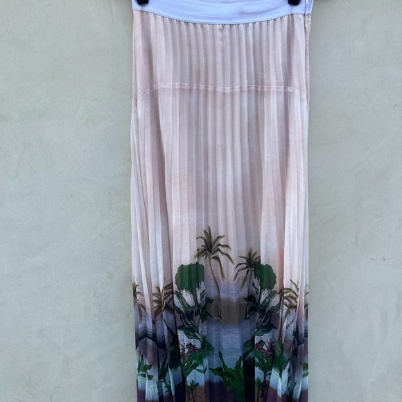 Sandro Paris Pleated Maxi Skirt Sz 3 Tropical Pattern Lined - Picture 3 of 10